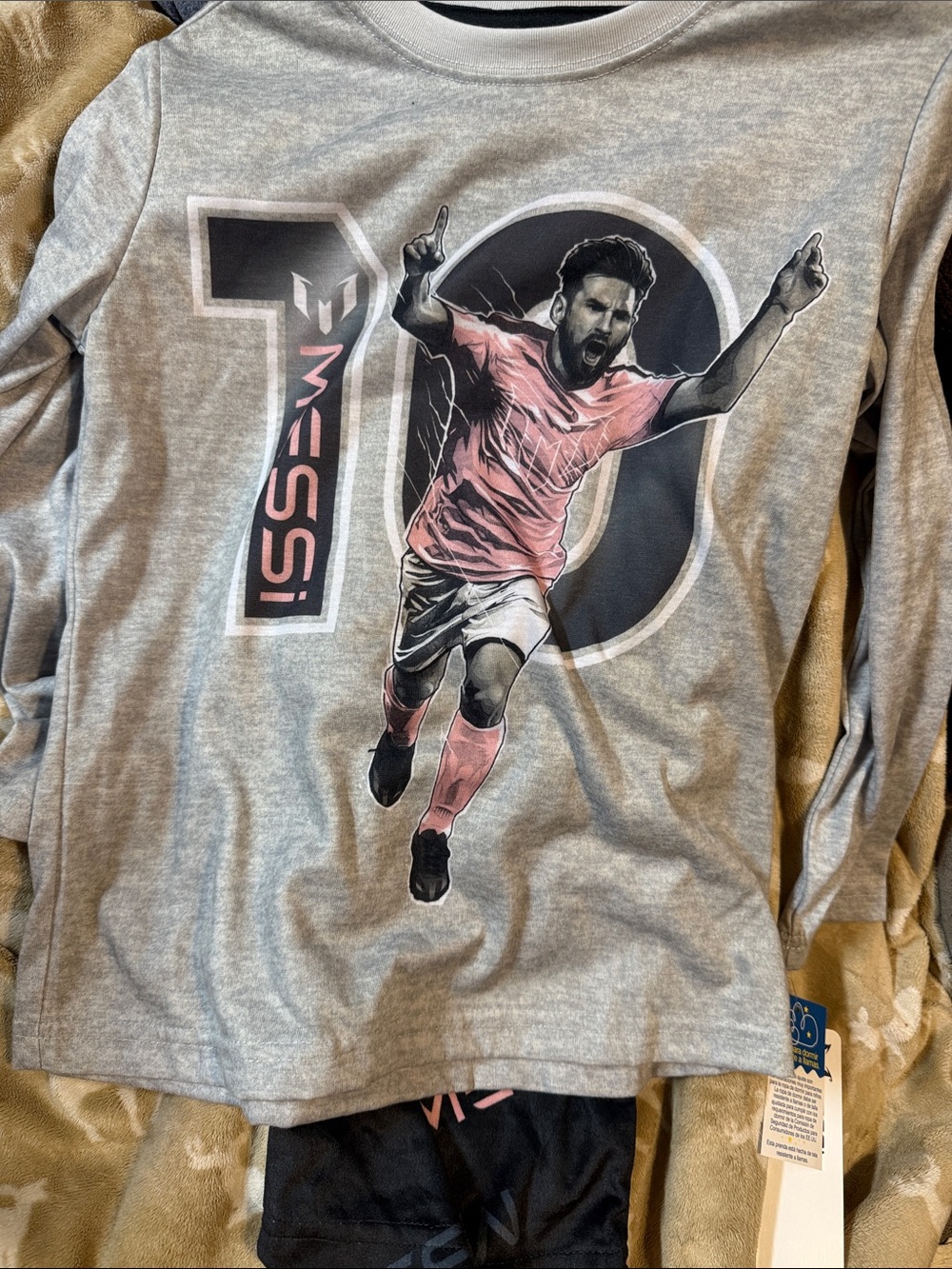 Kids' Gray and Pink Soccer Pajama Set - Messi Graphic